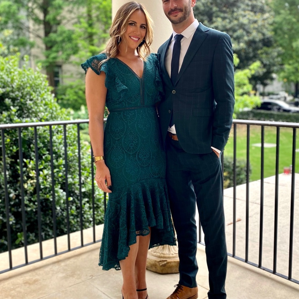 Jaus- size 8/ L dark green formal knit dress
